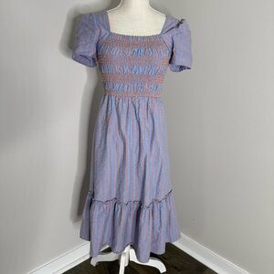 Tahari ASL Cotton Midi Smocked Dress Size 2